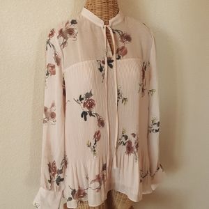 Anthropologie PLEIONE Floral Pleated Blouse